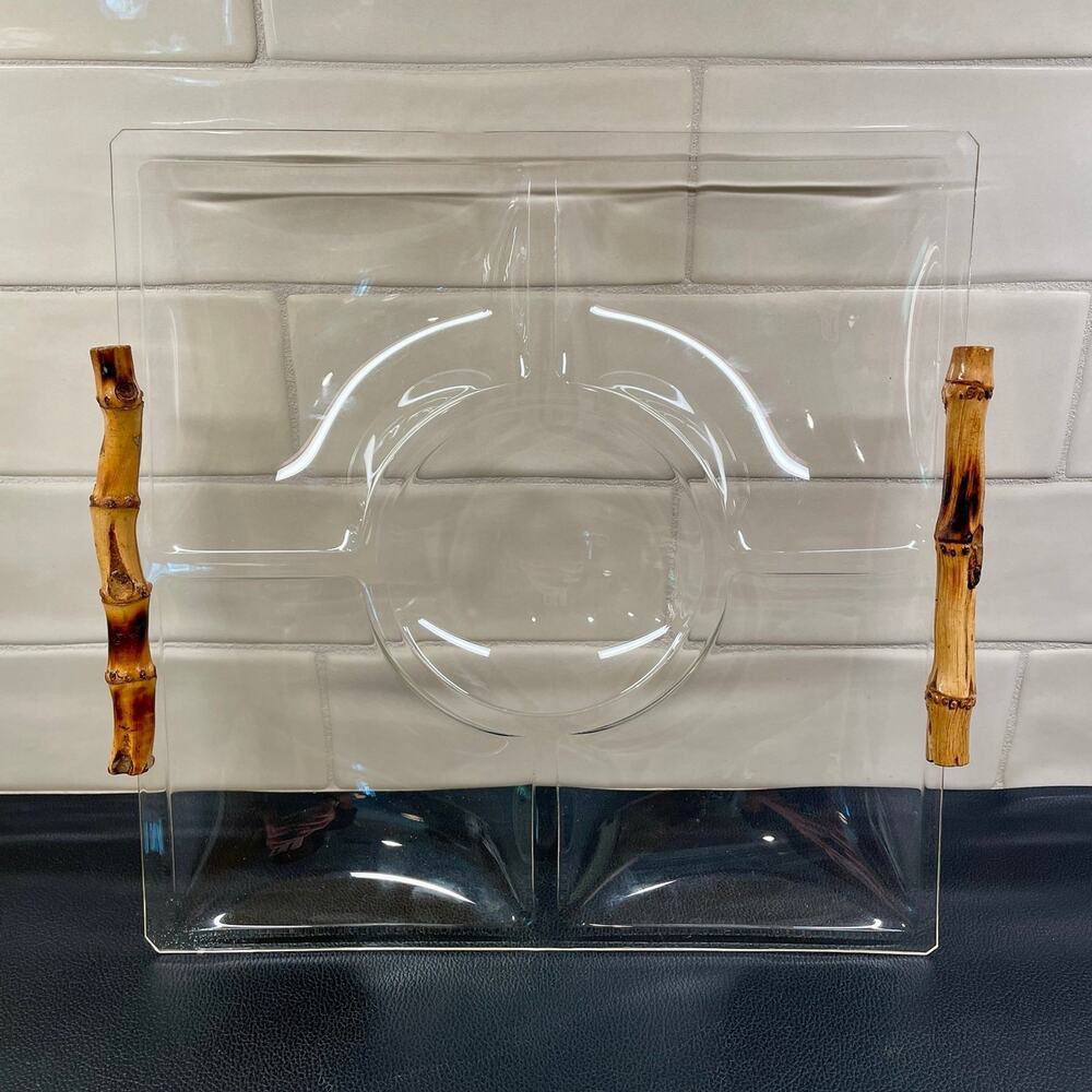 Vintage Bamboo and Acrylic Sectioned Serving Tray